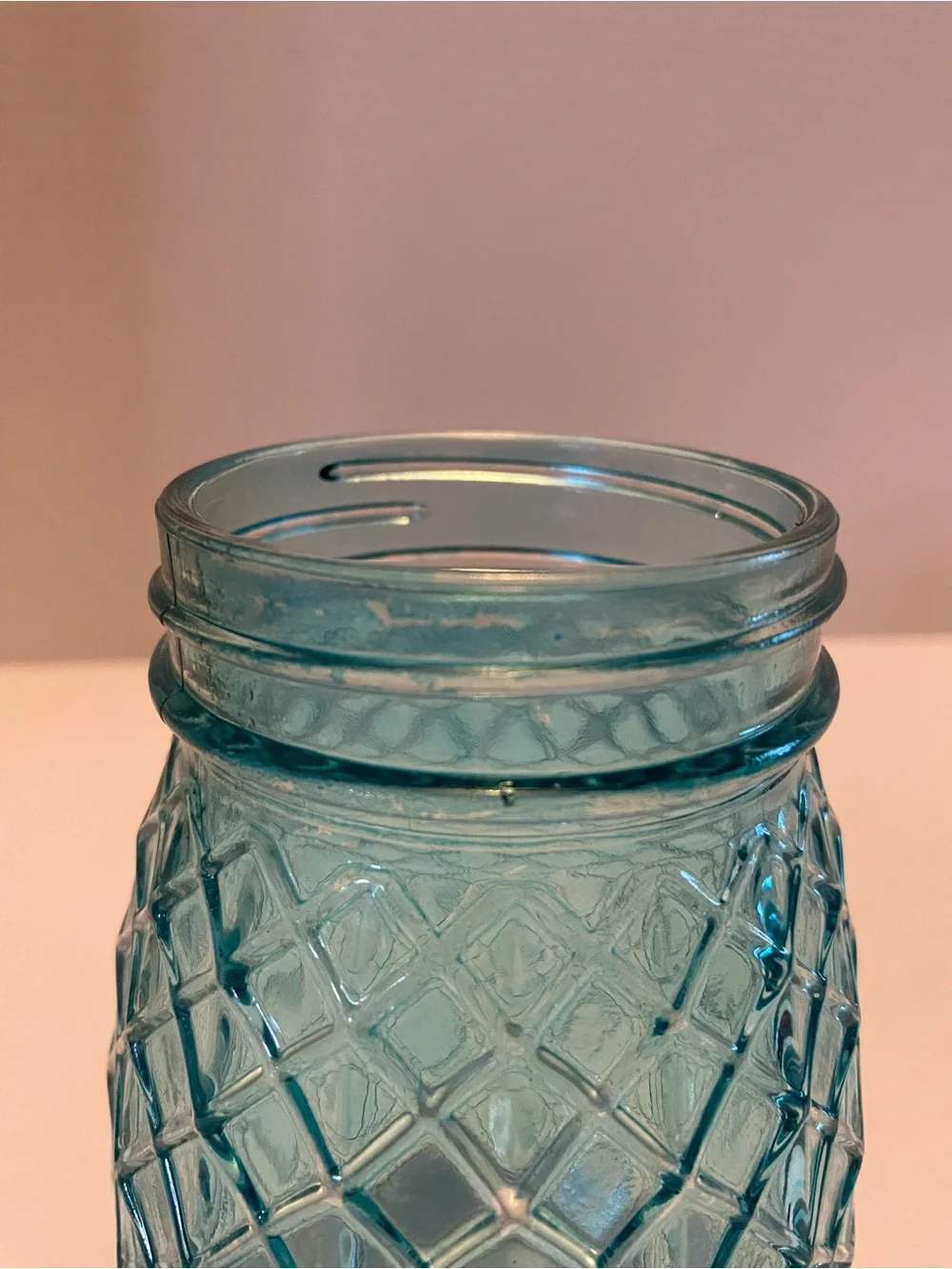 Vintage Style Blue Glass Flower  Jar with Grid Like A Pineapple No Lid